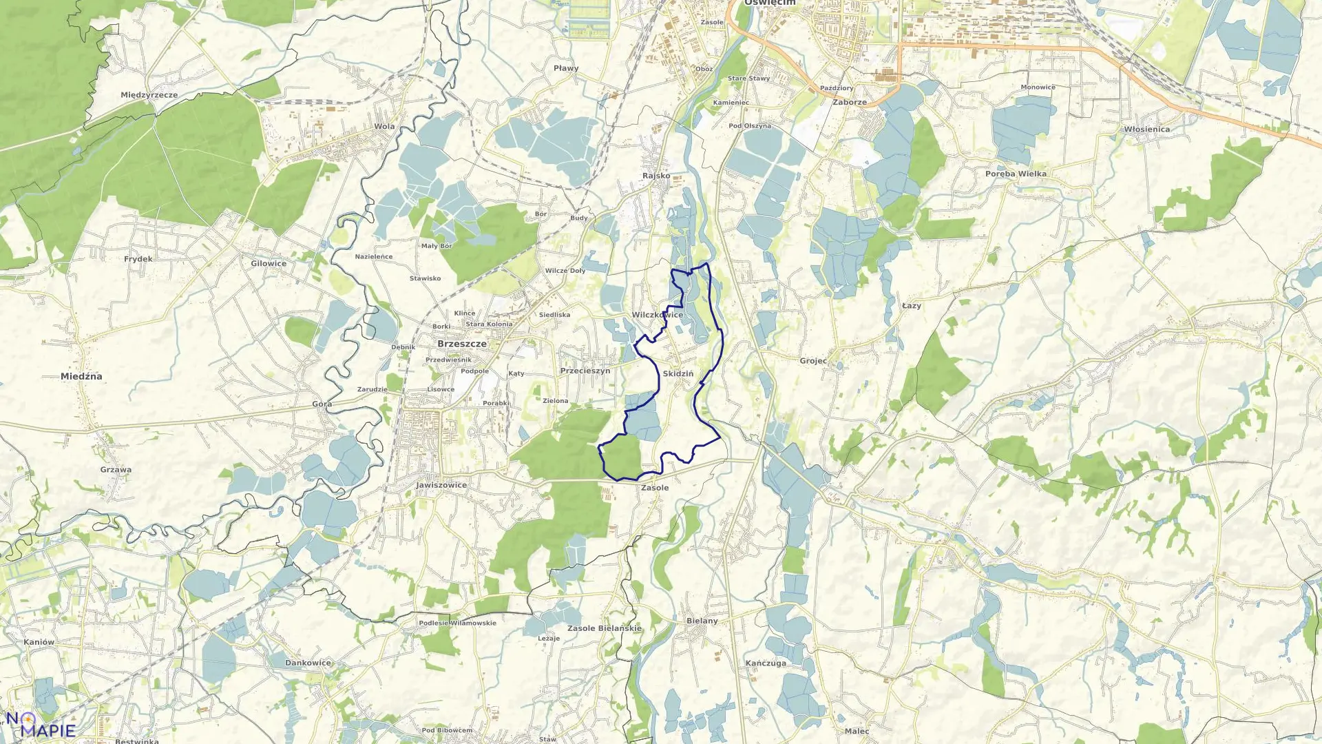 Mapa obrębu Skidziń w gminie Brzeszcze